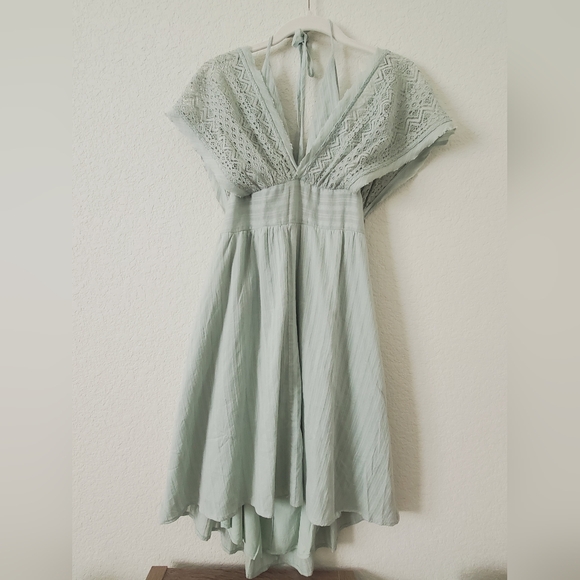 Promesa Saving Grace Sage Green High Low Above Knee Boho Halter Dress S Feminine - Picture 2 of 15